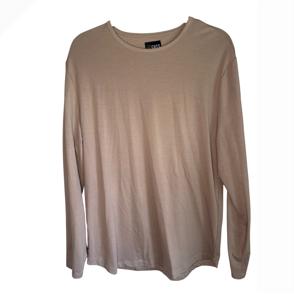 Cuts Curve Hem Long Sleeve T Shirt Taupe Mens XL Pyca Pro